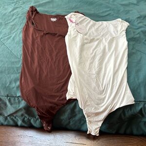 Bundle 2 bodysuit brown white square neck tank thong snap nwt nwot lined xsmall